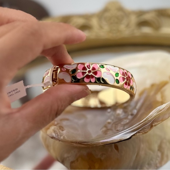 Hand Painted Floral Enamel Bangle with Gold Accents - Picture 12 of 13